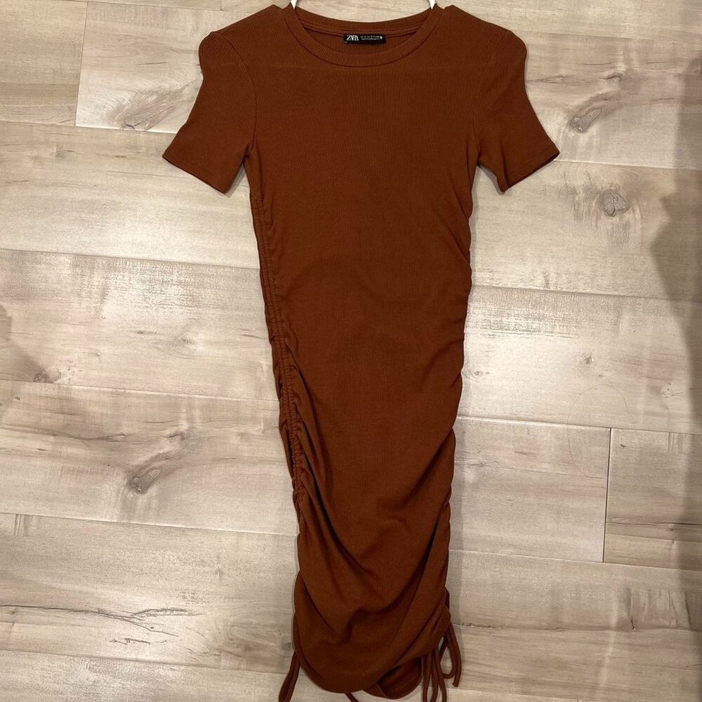 ZARA Brown midi bodycon dress